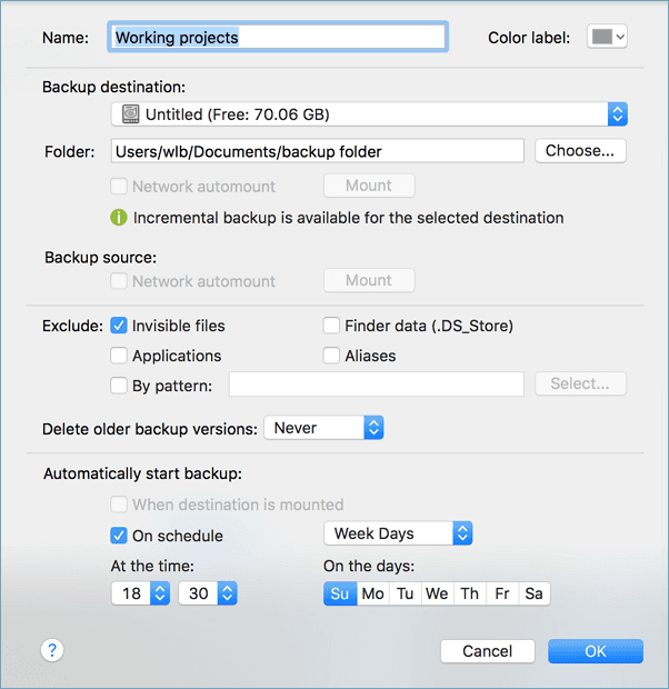 Backup data with EaseUS Mac backup software - select the backup destination