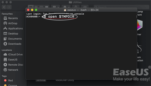 Type command in Terminal to find the TemporaryItems folder