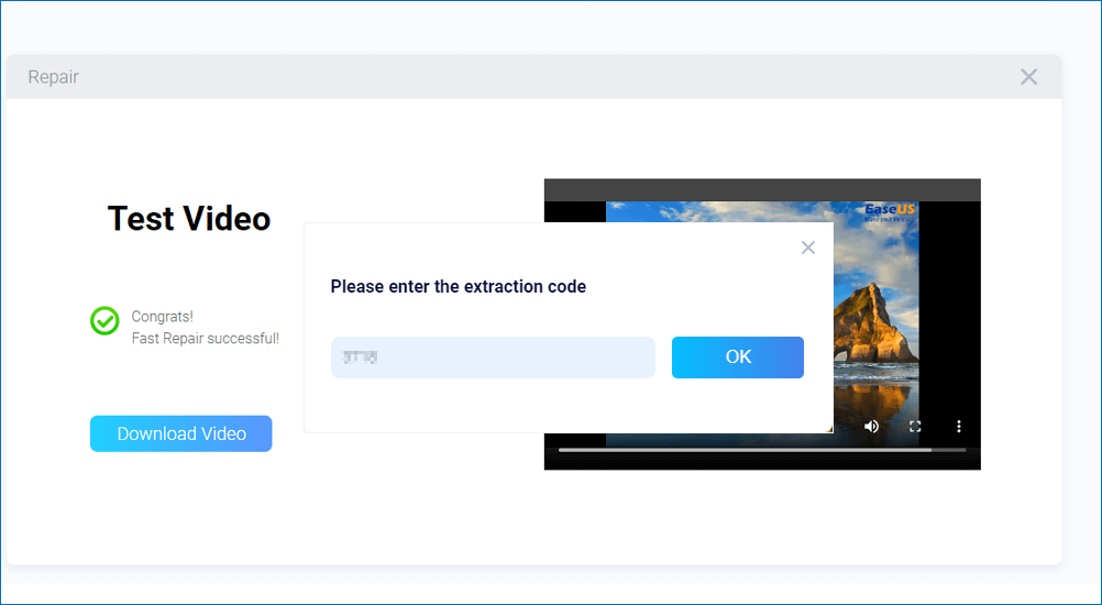 Enter extraction code, download the repaired video
