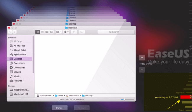 Use timeline to find the previous version of lost files from Time Machine backup