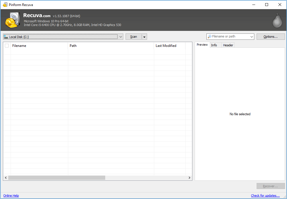 Windows 10 file repair tool - recuva
