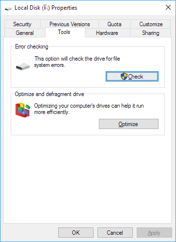 Check existing errors on storage devices.
