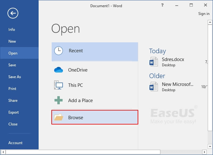 open repair word using text recovery converter