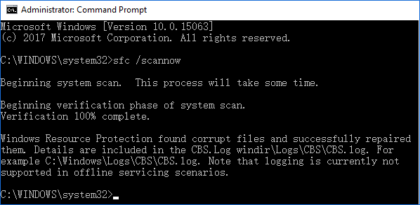 run sfc scan to repair corrupted hard disk drive without formatting