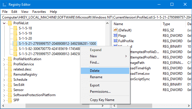 restore user profile