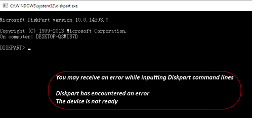 diskpart has encountered an error the device is not ready