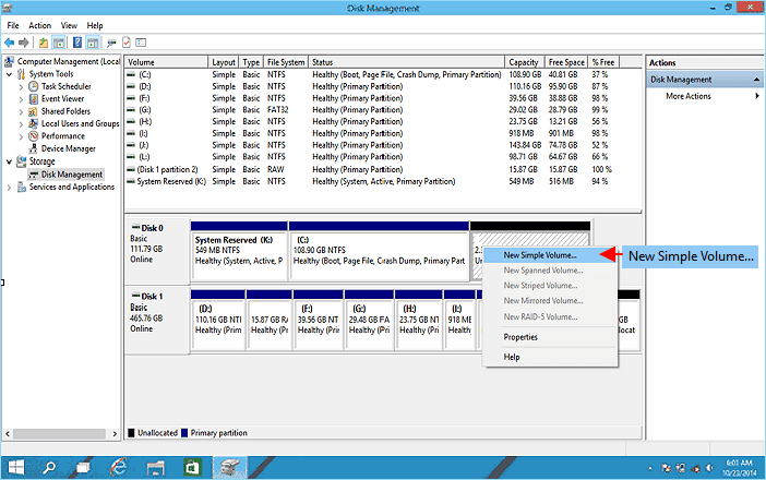 create new partition on target drive