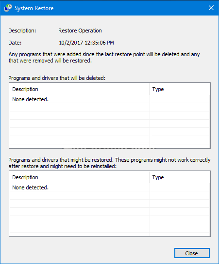 สแกนโปรแกรมที่ได้รับผลกระทบขณะยกเลิกการกู้คืนระบบ.