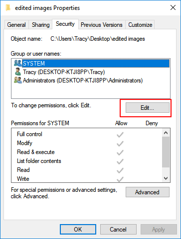 change folder access permission.