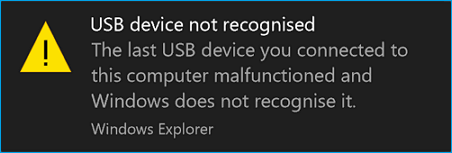 USB device not recognized