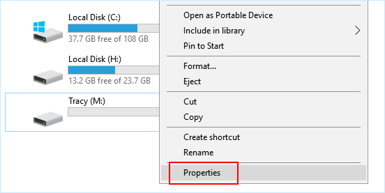 select your drive properties