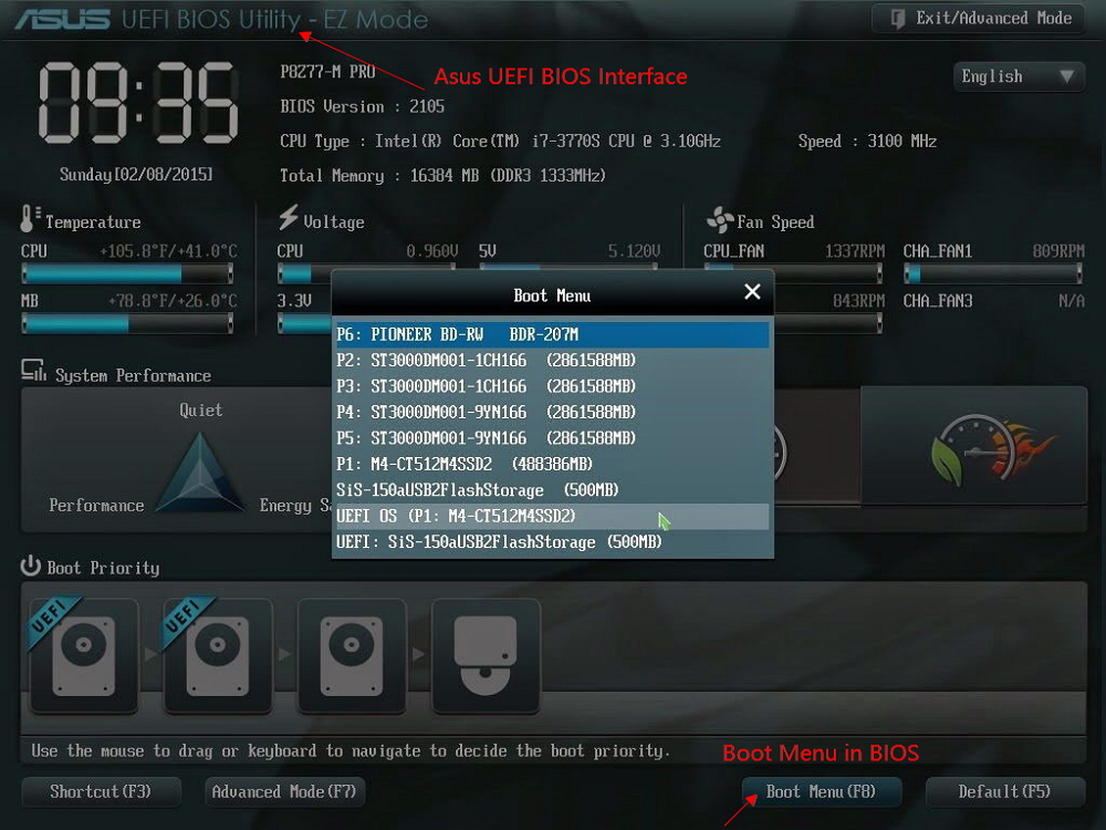 asus bios boot menu