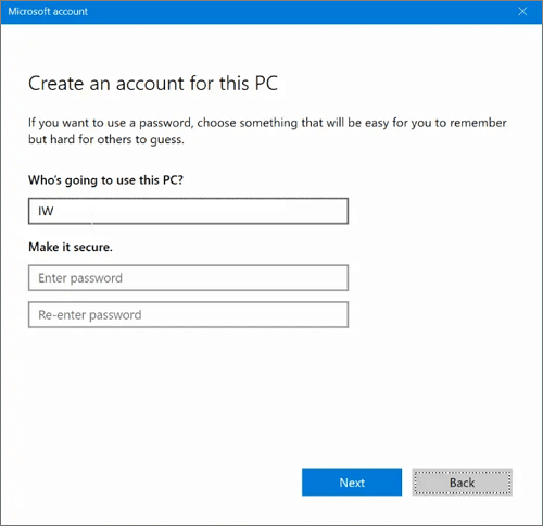 create a local account to remove password