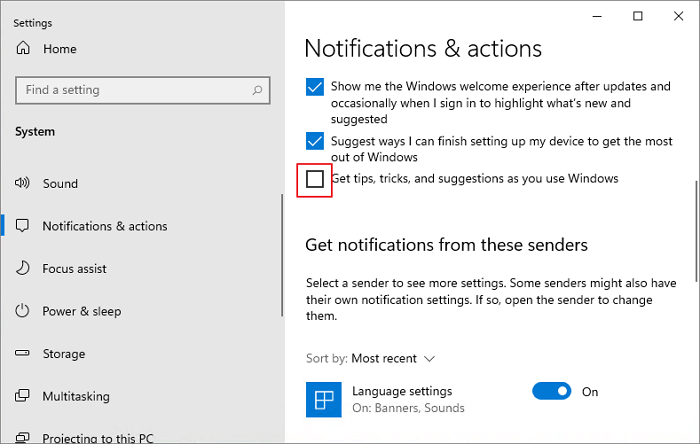 disable windows notifications