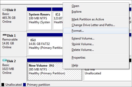 format hard drive with disk management