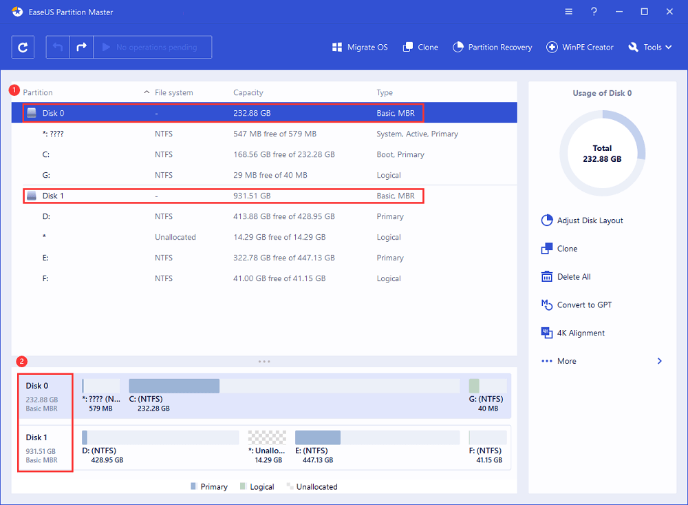 check total hard drive size with easeus partition master