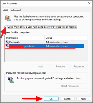 remove password via account panel