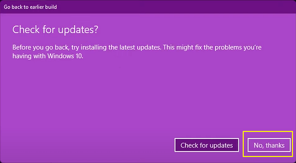confirm why do you want to rollback windows 11