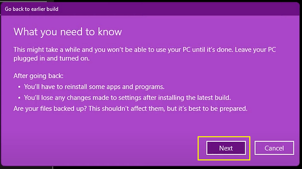 contine rolling back windows 11