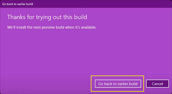 confirm to go back to windows 10