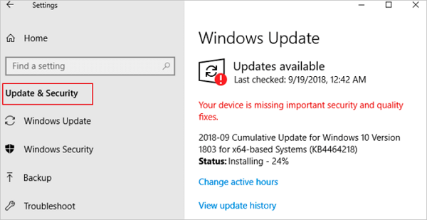 check for windows 10 update