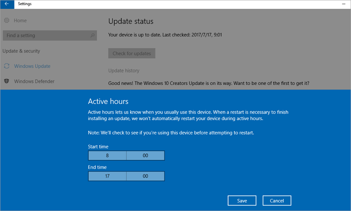 set active hours in Windows 10 to fix slow windows 10 update