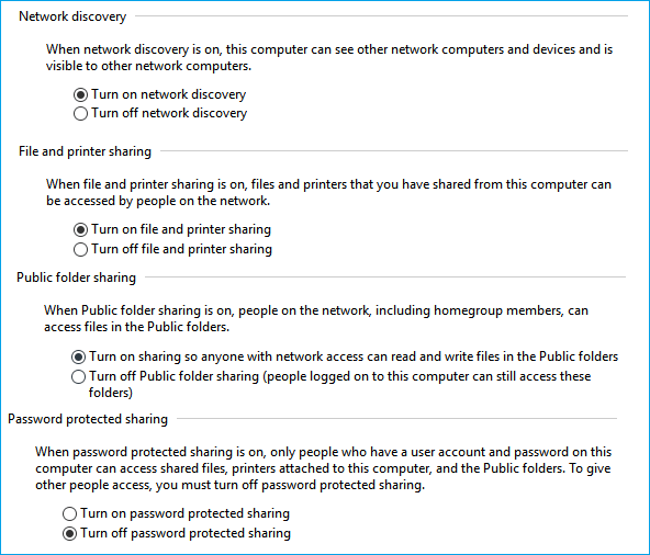 Change advanced network sharing settings