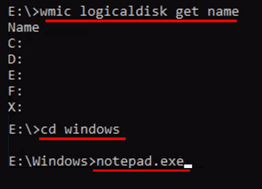 Type command lines to open notepad.