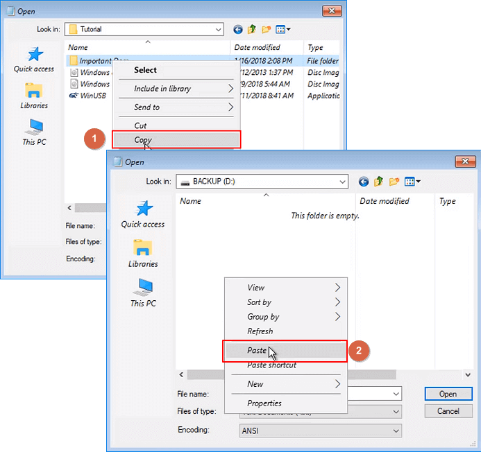Copy and paste windows data to external hard drive as backup.