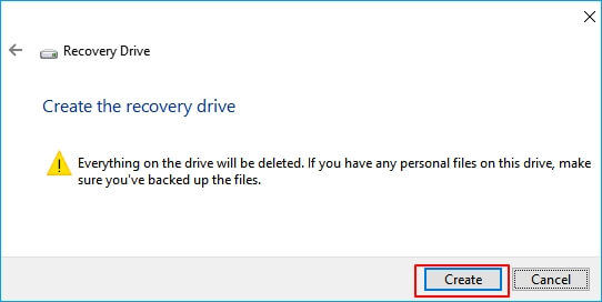 Create Recovery drive of Windows 10 to USB