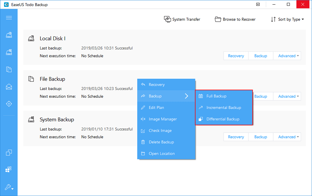 differential and incremental backup