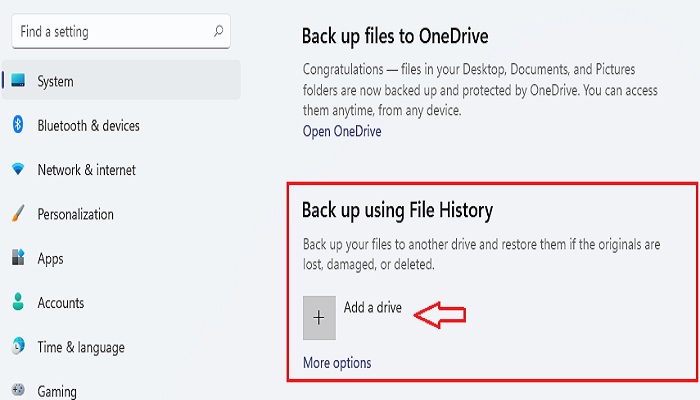 use file history to backup files in windows 11 step 1