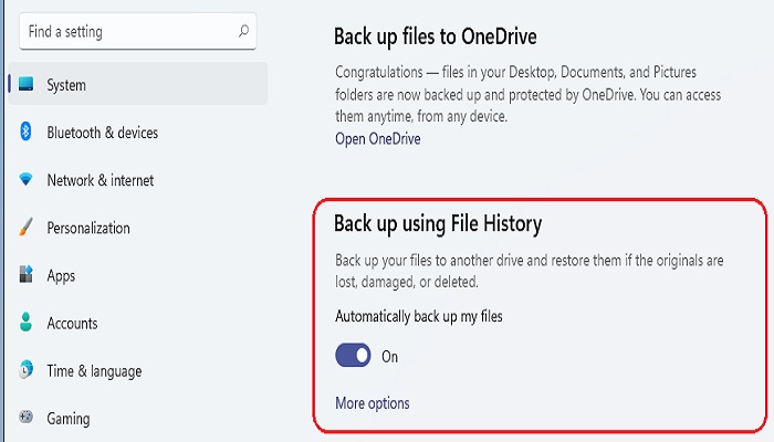 use file history to backup files in windows 11 step 2