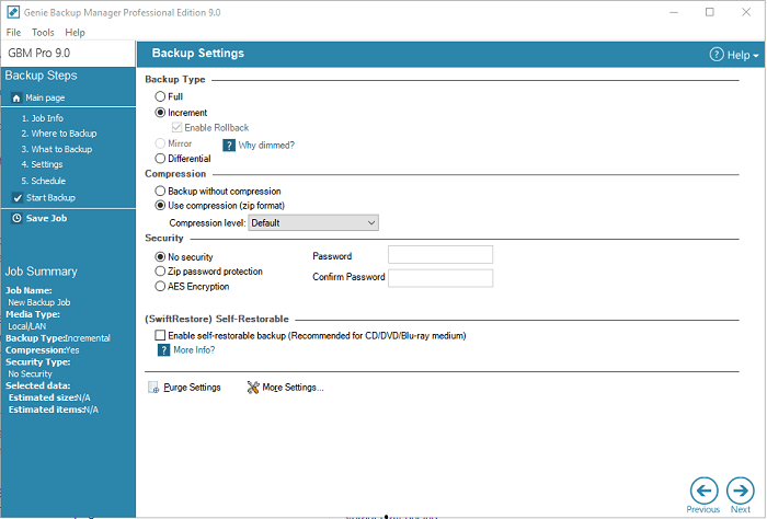 genie timeline incremental backup