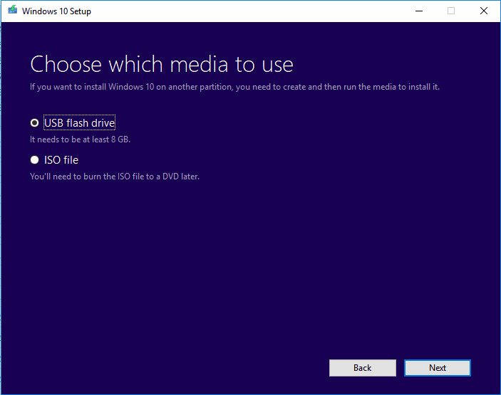 Create Windows installation media to USB.
