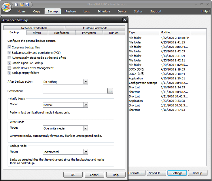 nova incremental backup