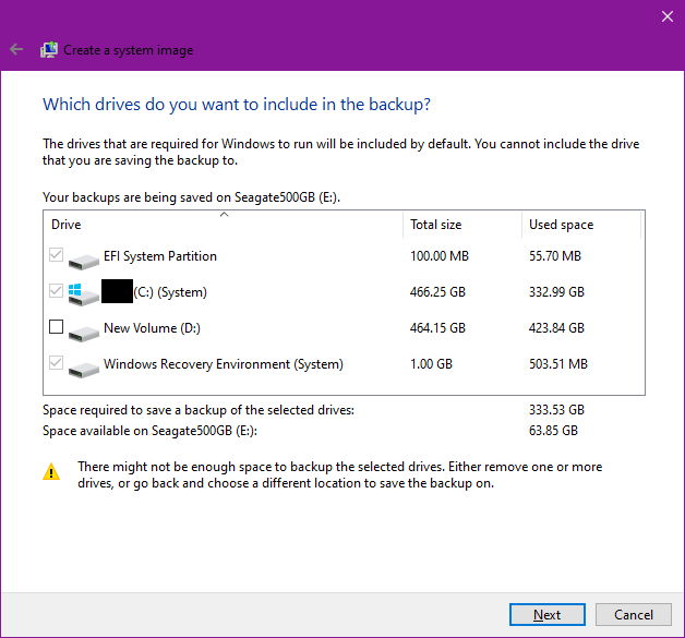 System drives are selected by default.